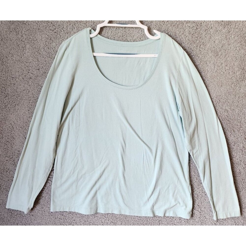 Lands' End Women's Long Sleeve Scoop Neck Fitted Tee Shirt Top Light Blue Sz‎ XL